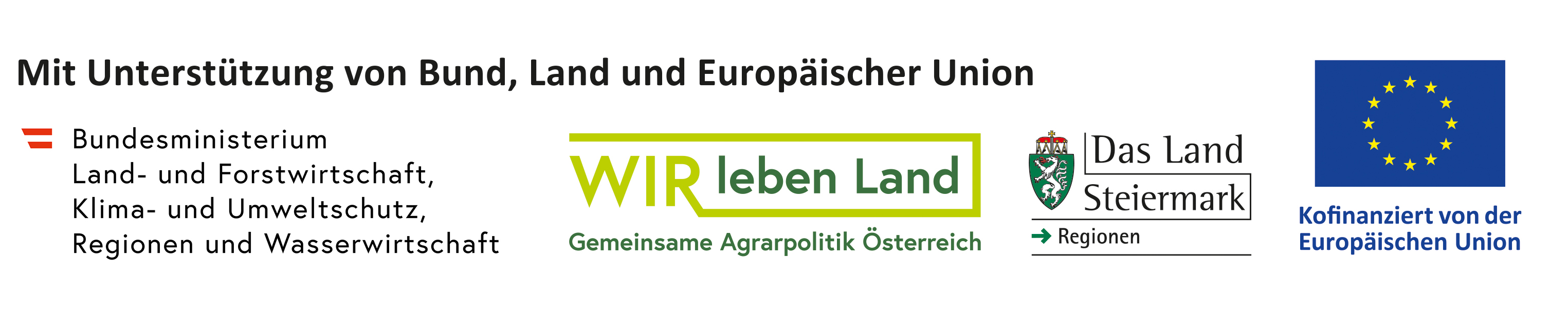 Logoleiste BML, LE 14-20, Regionen Steiermark, LEADER und EU